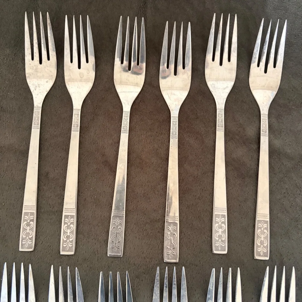 Customcraft Stainless Steel Forks 12pc Set Vintage Scroll Pattern Taiwan 6+6